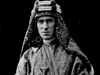 Lawrence of Arabia looks displeased in this picture as he is in mid-thought about how to be victorious in the Arab Revolt