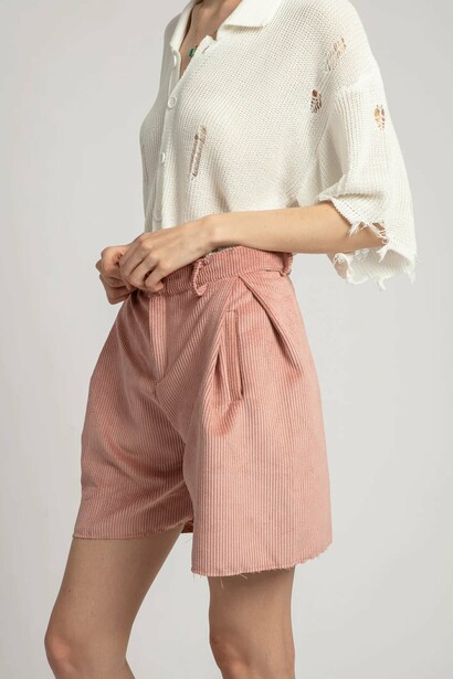 Sofia Lezhnina wearing shorts and a frayed jumper, Istanbul, Turkey 