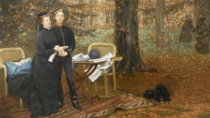 James Tissot, L’impératrice Eugénie et le prince impérial dans le parc de Camden
Place, Chislehurst, 1874-1875, huile sur toile, Musée national du palais de Compiègne.
Photo © RMN - Grand Palais. Photo : Franck Raux