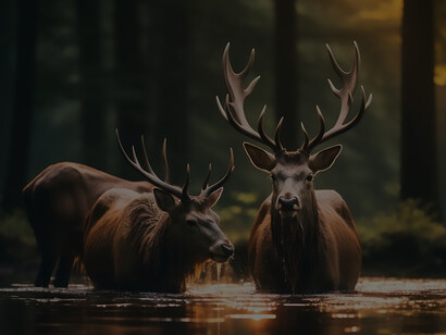 Behold the captivating sight of wild elk gracefully navigating the expansive and untouched natural landscape