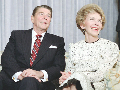 President Ronald Reagan and First Lady Nancy Reagan watch the election returns at the Century Plaza Hotel in Los Angeles, California, on November 6, 1984