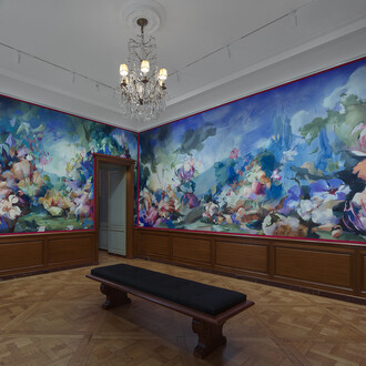 Flora Yukhnovich's four seasons, exhibition view. Courtesy of the Frick Collection