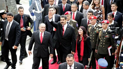 Nicolás Maduro's inauguration ceremony on 19 April 2013, accompanied by the First Lady, Cilia Flores