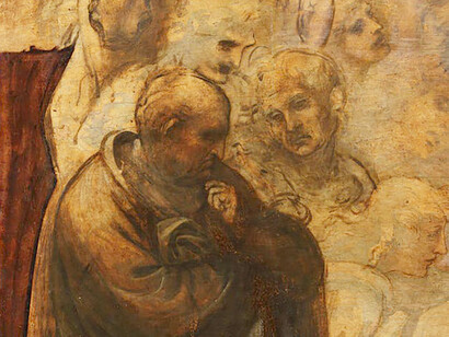 Leonardo, Adorazione dei Magi, Firenze Uffizi, particolare, La meditazione