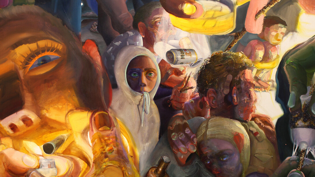 Bonefire, 2017, olio su tela, 152x82.88cm.