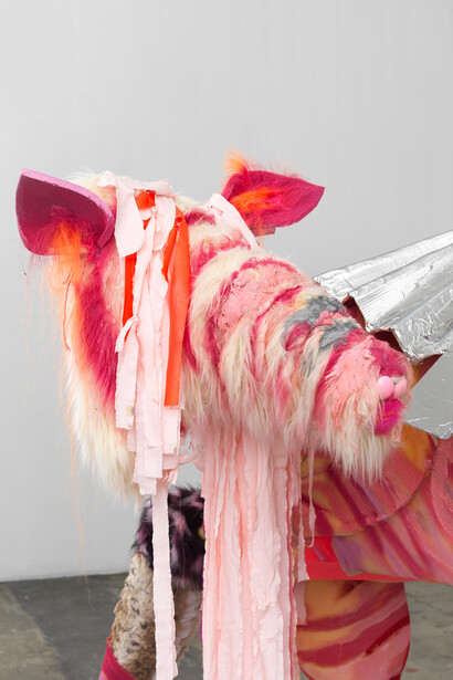 Tamar Ettun "Pink Horse With Warrior With Silver Skirt (detail)". Image courtesy of the artist and Fridman Gallery, New York