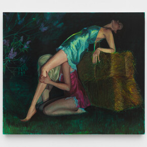 Samantha Joy Groff, Two will be in the field; one will be taken and the other left, 2023, acrylic and oil on canvas, 76h x 88.50w in (193h x 225w cm). Courtesy of Nicodim Gallery, New York