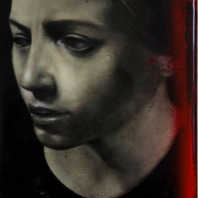 Alain Urrutia. The model (Caravaggio). 2014. Óleo sobre tabla. 35 x 30 cm