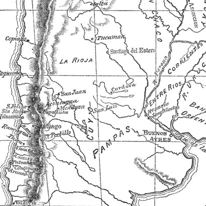 Bartolomé Mitre, Historia de San Martín, Mapa del Virreinato de La Plata y del Reino de Chile, excluyendo el Alto Perú y la Patagonia austral (detalle), 1893