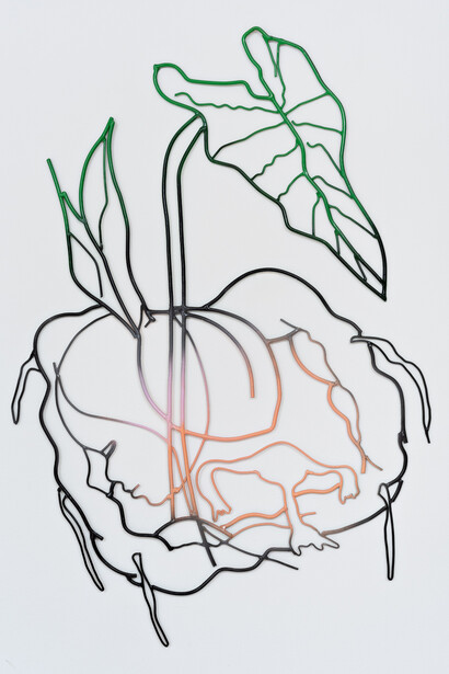 Kei Imazu, Warm Viscera, 2023, automotive paint on galvanized steel wire, 32 1/4x22 1/2x3/8 inches, courtesy of the artist and ROH Projects, Jakarta. Courtesy of Jessica Silverman, San Francisco