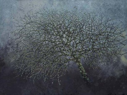 Stéphane E. Dumas, Pommier bleu, hiver, 2014, Oil on Paper, 35½" x 47"