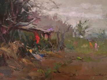 Vegetable Patch, Trou d'Eau Douce, Mauritius, 2017. Oil on linen, 24 × 30.5 cm. © Barry John Raybould