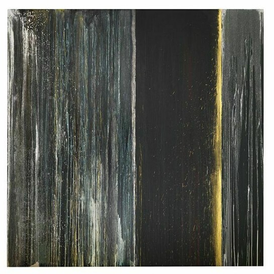 Pat Steir, Black, Blue, Silver and Gold, 2013, Oil on canvas, 11 x 11 feet, 132 x 132 inches, 335.3 x 335.3 centimeters