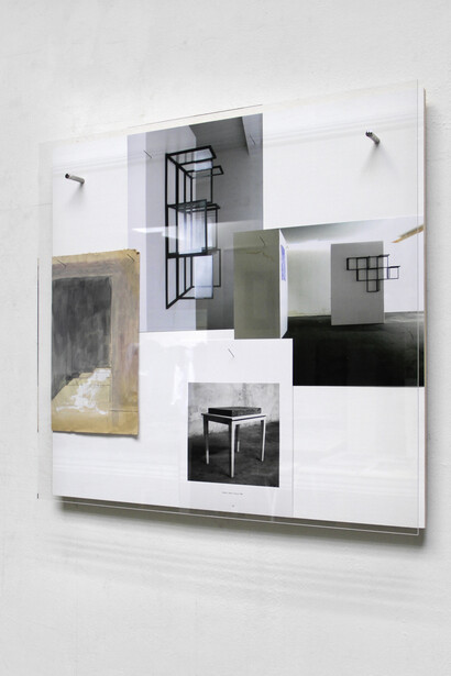 Hubert Kiecol O.T., 2017, Drawing, cataloguq, photographs, mounting plate, acrylic glass 75 x 78,5 cm / 29 1/2 x 30 7/8 inches
