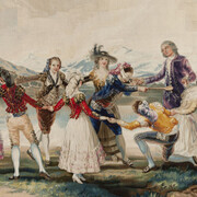 Tapiz de la Real Fábrica de Tapices de Santa Bárbara, España. Según diseño de Francisco de Goya y Lucientes, La gallina ciega (detalle), 1789-1803. Cortesía del Museo Nacional de Bellas Artes
