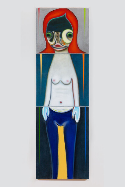 Izumi Kato, “Untitled”, 2017, Oil on canvas, 172 x 53 cm  67 11/16 x 20 7/8 in, Photo: Ringo Cheung ©2017 Izumi Kato. Courtesy the Artist and Perrotin