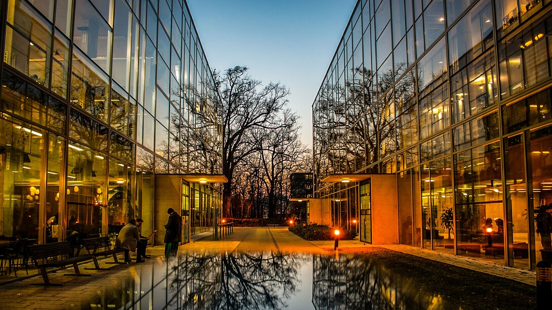 An open office precinct where lighting and visibility reinforce security, presenting the relationship between design and crime prevention