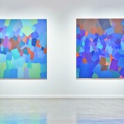 Samia Halaby, Exhibition view. Courtesy of Ayyam Gallery Dubai