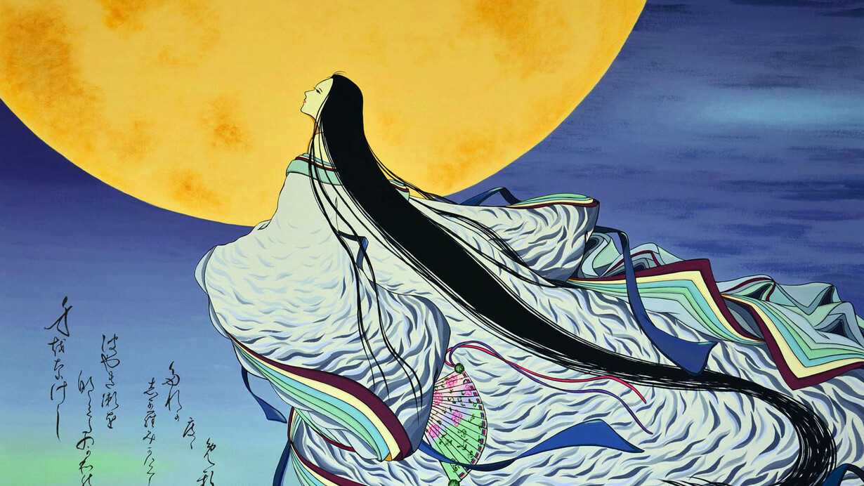 Agameishi, Known to the Moon Alone, 600 Scenes of Genji, Scene 578, Acrylic & Gouache on Paper over Wood, 35.5" x 47"