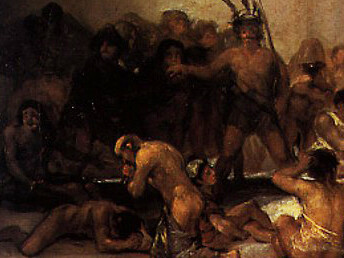 La idea de lo poshumano se ha centrado en los seres humanos sometidos a xenotransplantes (trasplantes de células, tejidos u órganos de otras especies animales) o que viven con objetos tecnológicos insertados en su cuerpo. Francisco Goya (1746–1828), "Casa de locos" , pintura, 1815-1819, Real Academia de Bellas Artes de San Fernando, Madrid, España