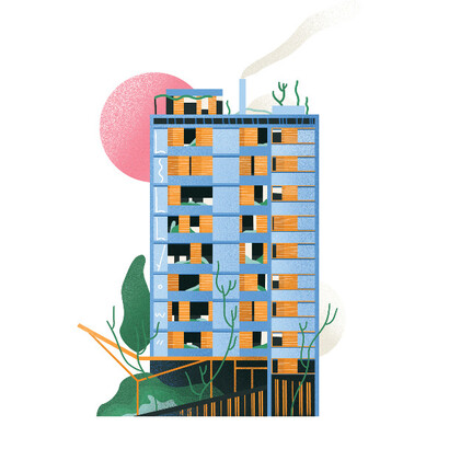 Edifício Lilly localizado na cidade de São Paulo, Brasil. Ilustração de Fabrizio Lenci