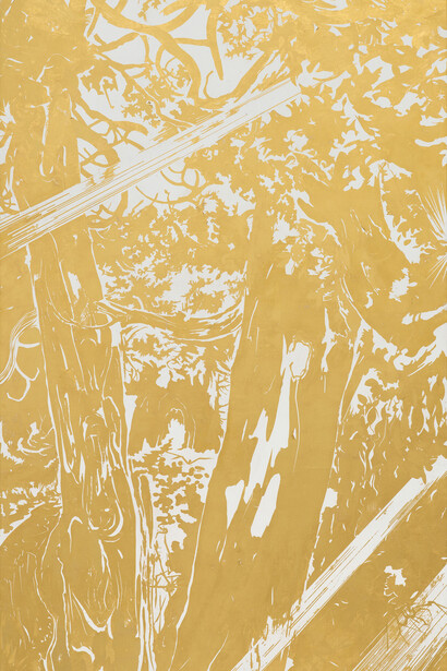 Jim Hodges. and still this (detail), 2005-2008. 23.5K and 24K gold with Beva adhesive on gessoed linen. Overall: 89 x 200 x 185 in. (2 m 26.06 cm x 5 m 8.001 cm x 4 m 69.901 cm). The Rachofsky Collection and the Dallas Museum of Art through the DMA/amfAR Benefit Auction Fund. © Jim Hodges.