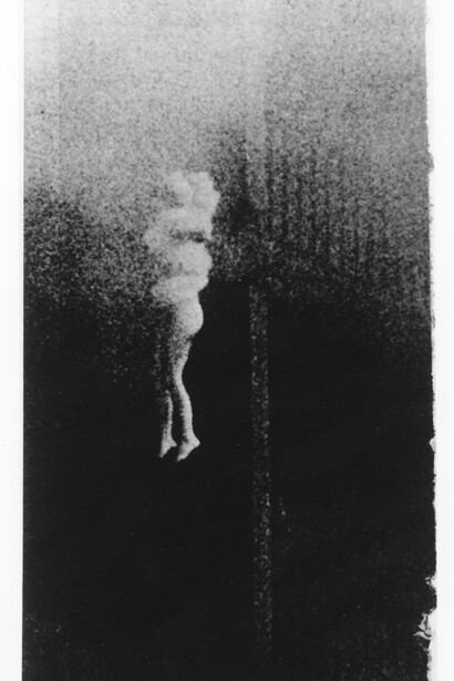 Unidentified Woman, Hotel Corona de Aragon, Madrid, from the “Stills” series, 1980. Black-and-white mural print, 78 x 42 in (198.1 x 106.6 cm)