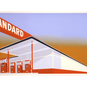 Ed Ruscha, Standard Station, Mocha Standard, Cheese Mold Standard with Olive, and Double Standard, 1969, Four screenprints on wove paper, 25 3/4 x 50 inches, 65.4 x 127 cm. © Ed Ruscha. Courtesy Gagosian Gallery. Photography by Robert McKeever