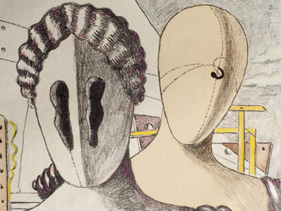 Giorgio de Chirico, Le Maschere, 1970. Litografia colorata a mano dall'artista. Courtesy of 29 Arts in Progress gallery