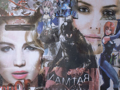 Batman, 2016, décollage su carta applicata su tavola, 50 x 70 cm 
