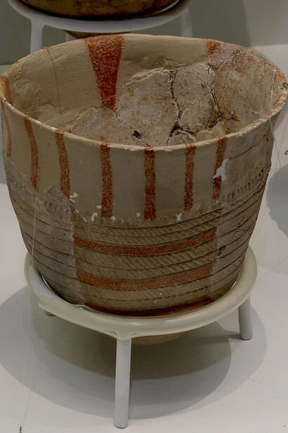Red-line painted pottery from Yeondae-do, Neolithic period, located in the Gimhae National Museum, Gimhae, South Korea