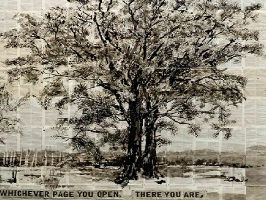 William Kentridge, Whichever page you open, 2013, Drawing Indian on Craggs Universal Technological Dictionary 1826, 80-3/4 x 82-5/8 in. Courtesy: Marian Goodman Gallery, New York.
