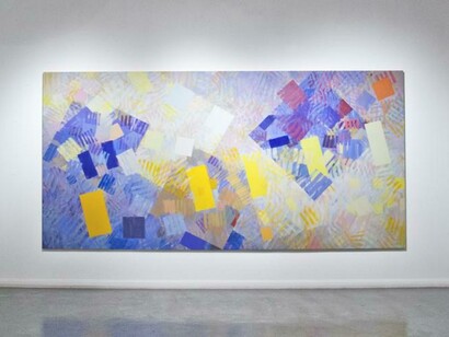 Samia Halaby, Exhibition view. Courtesy of Ayyam Gallery Dubai