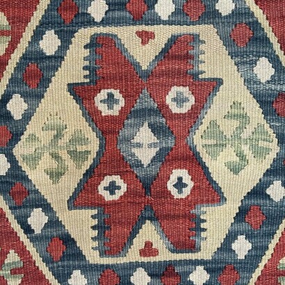 Star motif, detail. It represents the family’s wish for happiness and well-being. From a carpet depicting a young woman's expectations and desires for life as she prepares to marry. Made for an unmarried young woman's dowry. Middle Anatolia, Kayseri, Turkey. 20th century. Private collection