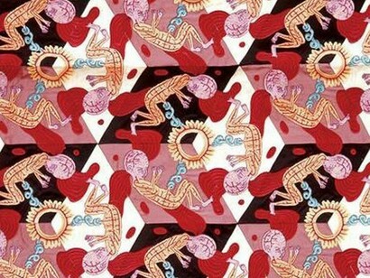 Grayson Perry, Right to Life, 1998, Cotton and rayon, computer controlled embroidery, 250 x 200 cm, 98.43 x 78.74 inches, courtesy the Artist and Victoria Miro, London, © Grayson Perry
