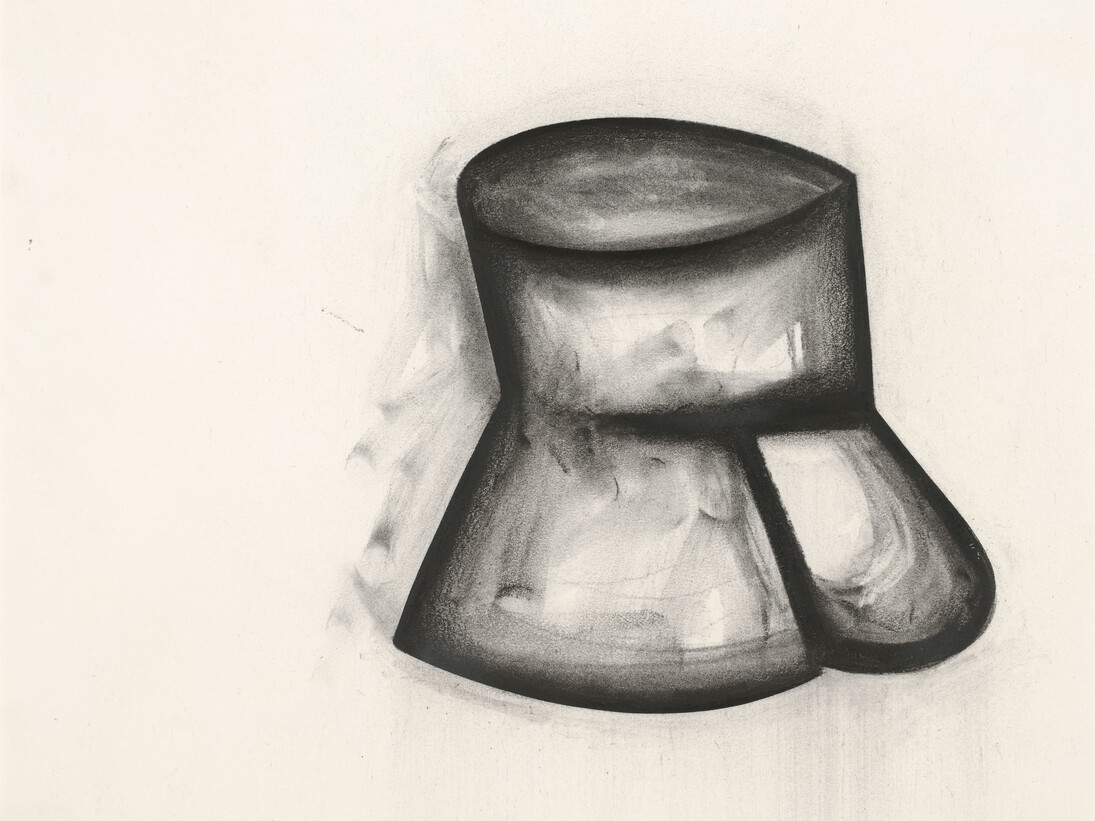 Jay DeFeo, Pink Cup Fights Back (for R.N.), 1989, Charcoal on paper, 16 1/8 by 20 1/8 in. 41 by 51.1 cm