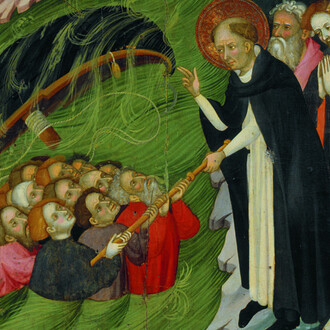 Lluis Borrassa (vers 1360-1424/25), Saint Dominique sauvant les naufragés. Panneau d'un retable provenant du
couvent Sainte-Claire de Vic, Barcelone, 1414 - 1415, Détrempe sur bois, H.190, 2 cm ; L.128, 5 cm, Vic, Museu Episcopal. MEV 714 © Museu Episcopal de Vic / Gabriel Salvans