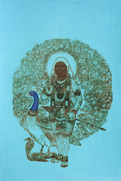 Muhammad Zeeshan, Moor, 2015, laser scoring and gouache on wasli, 55 x 38 in