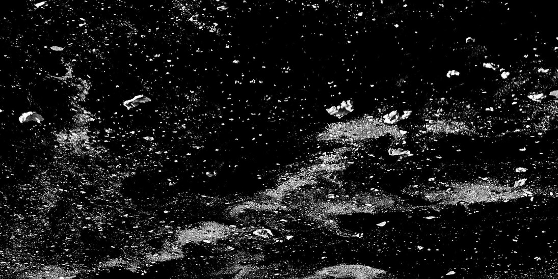 Arctic Ocean I, 2013, fabricated 2016 , Acrylic, carbon black gesso,linen, aluminum panel, 40 x 30 x 0.5 in. 
Courtesy of the Artist  © Justin Guariglia