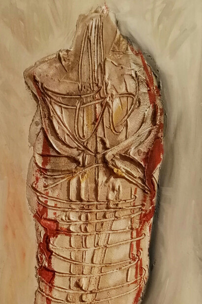 "Stele" op.21. Pigmenti, olio, cemento e sanguigna su tela cm. 40 x 100, 1985 