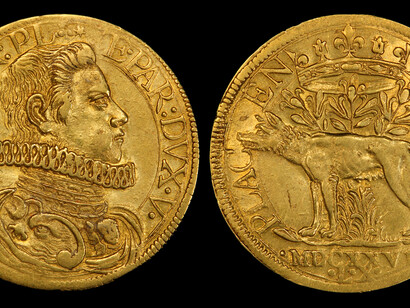 Estados italianos, Piacenza, 2 doppie. Odoardo Farnesio, duque de Parma. 1626 Colección Numismática Nacional, Museo Nacional de Historia Americana, EE. UU.
