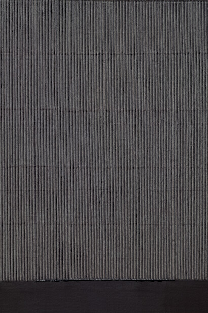 Park Seo-Bo, "Ecriture(描法)No. 961117" 1996, Black ink, white clam and oyster shell powder and glue with Korean, Hanji paper on canvas, 162.3 x 130 cm / 64 x 51 1/8 in, Courtesy Galerie Perrotin