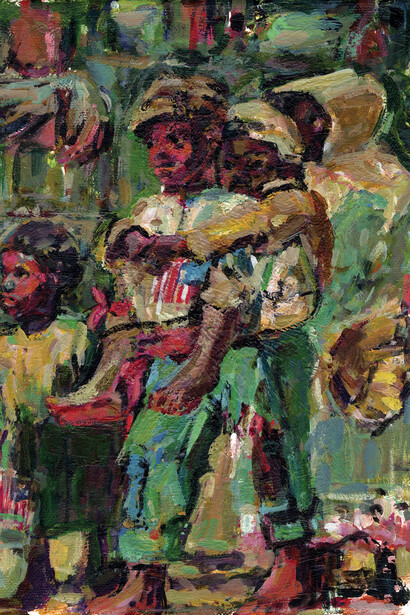 Dressing for the Carnival, Piggyback 1after Winslow Homer, 2014, Acrylic on Canvas, 10 x 8 inches