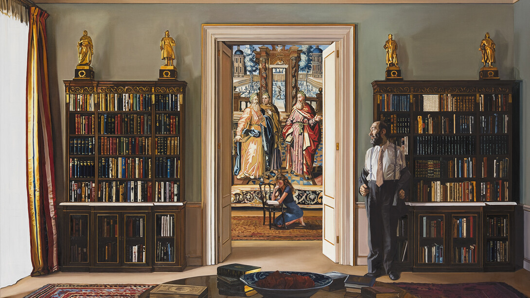 Jan Worst, The Wise Man, Homage to David Sylvester, 2009, Signed and dated, Oil on canvas, 125 x 175 cm; (49 1/4 x 68 7/8 in.). Courtesy of Ben Brown Fine Arts
 