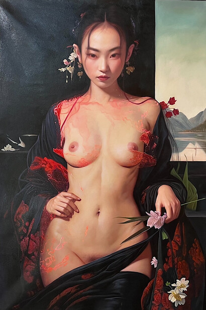 Allegory of Sappho at the great geopoliical game, Event Horizon - The blue eyes were conquered by The black eyes, 2024-25. Courtesy of GR Gallery