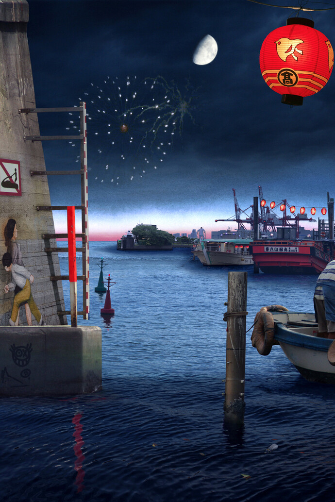 Emily Allchurch, Tokyo Story 3: Night Harbour (after Hiroshige), 2011, Transparency on LED lightbox © Courtesy the artist and LA Noble Gallery
