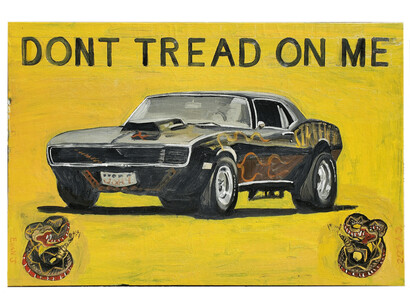 Evan Jones, Don't Tread On Me, acrylic on canvas 45x66.5 inches. Courtesy of the artist and Thomas Deans Fine Art