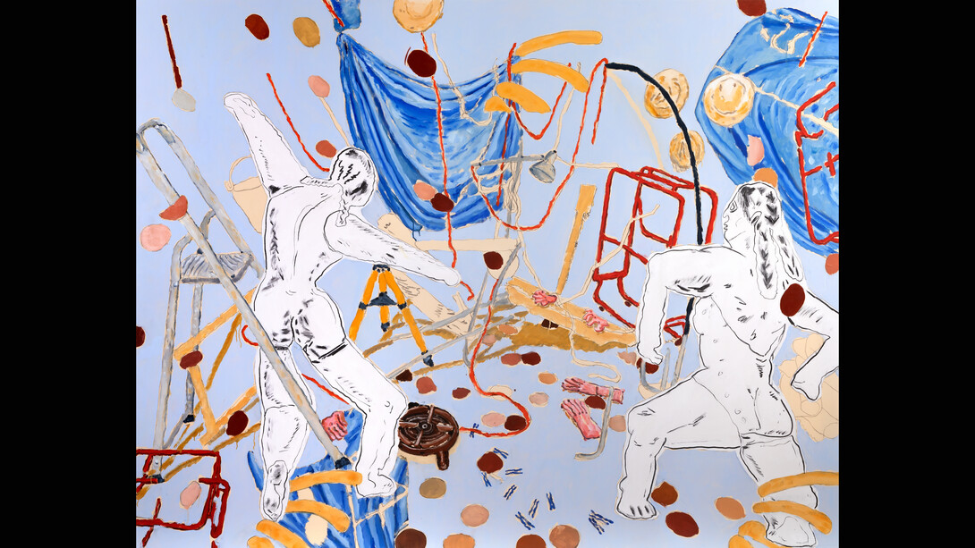 Léonard Martin, Danse Zabriskie V, 2023. Oil and acrylic on canvas, 171 × 219 cm, 67 1/4 × 86 1/4 in. © Courtesy Templon, Paris