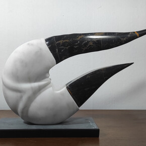Giorgos Papasotiriou, After the storm, Dionysus marble with Nero Portoro marble (Italy), 48 x 24 x 11cm Base of black marble of Edessa, 26 x 12 x 2 cm. Courtesy of the artist and The Blender Gallery