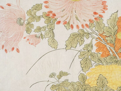 Chrysanthemums," created by the Japanese artist Katsukawa Shunsho (1726–1792), dates back to the early 1780s